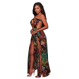 Marissa Black Printed High Slit Legs Bodysuit Maxi Dress #Maxi Dress #Black #Bodysuit SA-BLL5019-2 Fashion Dresses and Maxi Dresses by Sexy Affordable Clothing