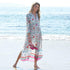 Turn-down Collar Chiffon Long Sleeve Beach Robe #V Neck #Print #Chiffon