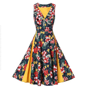 Printed Front Buttoned Vintage Dress #Yellow SA-BLL36187-3 Fashion Dresses and Skater & Vintage Dresses by Sexy Affordable Clothing