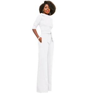 Sexy Women Half Sleeve Belt Solid Casual Jumpsuit #White # SA-BLL55193-1 Women's Clothes and Jumpsuits & Rompers by Sexy Affordable Clothing