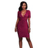 Red Deep V Neck Mesh Lace Sexy Bodycon Bandage Dress #Short Sleeve