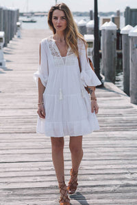 White Cotton Tunic Beach Dress  SA-BLL38399 Sexy Swimwear and Cover-Ups & Beach Dresses by Sexy Affordable Clothing