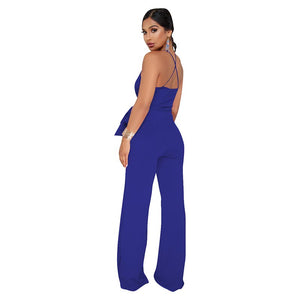 Straps Halter Women's Wide Leg Jumpsuits #Straps #Deep-V #Royal Blue SA-BLL55514-4 Women's Clothes and Jumpsuits & Rompers by Sexy Affordable Clothing