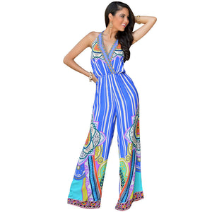 Backless Deep V Print Casual Jumpsuit #V Neck #Backless #Print SA-BLL55498 Women's Clothes and Jumpsuits & Rompers by Sexy Affordable Clothing