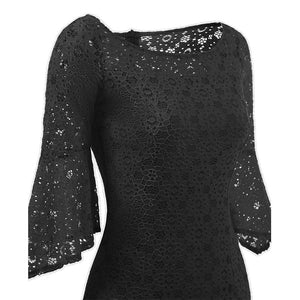 Hollow Out Plain Lace Bell Sleeve Bodycon Dress #Bodycon Dress #Black #Lace Dress SA-BLL2037-2 Fashion Dresses and Bodycon Dresses by Sexy Affordable Clothing