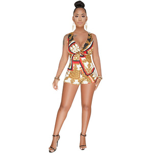 Chloe Halter Tropical Print Romper #Halter #Print SA-BLL55475-1 Women's Clothes and Jumpsuits & Rompers by Sexy Affordable Clothing