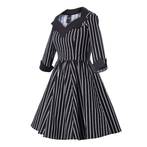 Sweetheart Neck Striped Vintage Dress #Black SA-BLL36192 Fashion Dresses and Skater & Vintage Dresses by Sexy Affordable Clothing
