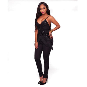 Selah Black Sequin Embellished Tassel Jumpsuit #Jumpsuit #Black SA-BLL55380-4 Women's Clothes and Jumpsuits & Rompers by Sexy Affordable Clothing