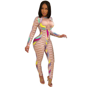 Multi-color Printed Sexy Nude Fitting Clubbing Jumpsuit #Nude #Printed SA-BLL55581-3 Women's Clothes and Jumpsuits & Rompers by Sexy Affordable Clothing