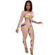 Multi-color Printed Sexy Nude Fitting Clubbing Jumpsuit #Nude #Printed SA-BLL55581-3 Women's Clothes and Jumpsuits & Rompers by Sexy Affordable Clothing