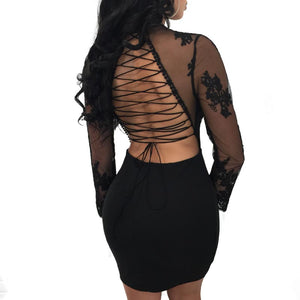 Stephanie Lace Up Lace Cross Strap Mini Dress #Lace #Long Sleeve SA-BLL2193 Fashion Dresses and Mini Dresses by Sexy Affordable Clothing
