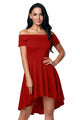 Sexy Elegant Women Party Dress Off Shoulder Burgundy Skater Dress Vestidos de Festa