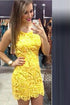 Women Sleeveless Lace Mini Dresses Yellow