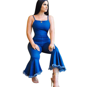 Casual Spaghetti Strap Blue Denim One-piece Jumpsuits #Denim #One-Piece #Spaghetti Strap SA-BLL55510 Women's Clothes and Jumpsuits & Rompers by Sexy Affordable Clothing