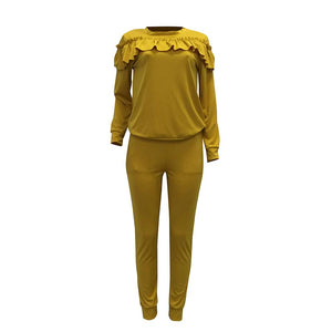 Women Ruffles Patchwork Casual Pant And Top #Yellow #Two Piece SA-BLL28052-2 Sexy Clubwear and Pant Sets by Sexy Affordable Clothing