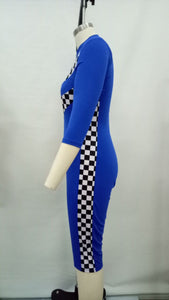 Brooke Checkered Romper #Blue #V Neck #Racing #Sport SA-BLL55466-3 Women's Clothes and Jumpsuits & Rompers by Sexy Affordable Clothing