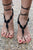 Black Crochet Leaves String Barefoot SandalsSA-BLL98004-2 Accessories and Sexy Anklets by Sexy Affordable Clothing