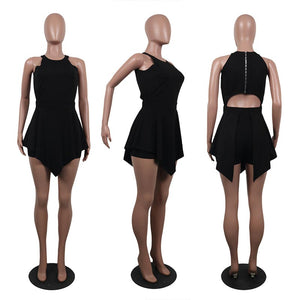 Round Neck Patchwork One-piece Short Romper #Black #Round Neck #Irregular SA-BLL55518-1 Women's Clothes and Jumpsuits & Rompers by Sexy Affordable Clothing