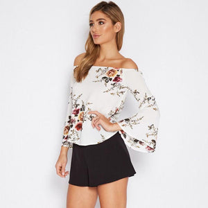 White Floral Off Shoulder Top #White #Top SA-BLL579-2 Women's Clothes and Blouses & Tops by Sexy Affordable Clothing