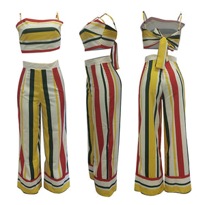 Colorful Striped Jumpsuit with Low Back #Two Piece #Striped #Straps SA-BLL282678 Sexy Clubwear and Pant Sets by Sexy Affordable Clothing