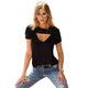 Cut-Out Short Sleeve Plain T-Shirt #Short Sleeve #Cut-Out SA-BLL529-3 Women's Clothes and Blouses & Tops by Sexy Affordable Clothing