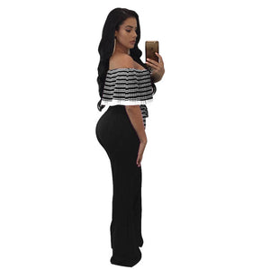 Cayenne Black White Stripes Ruffle Top Strapless Jumpsuit #Jumpsuit # SA-BLL55359-2 Women's Clothes and Jumpsuits & Rompers by Sexy Affordable Clothing