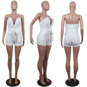 Sexy Strapless Sweetheart Plain Rompers With Belt #White #V-Neck #Strapless SA-BLL55511-2 Women's Clothes and Jumpsuits & Rompers by Sexy Affordable Clothing