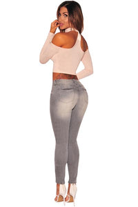 Gray Denim Ripped Skinny Jeans  SA-BLL550 Women's Clothes and Jeans by Sexy Affordable Clothing