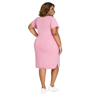 Plus Size Pure Cotton Short Sleeve Dress #Midi Dress #Pink SA-BLL36075-1 Fashion Dresses and Midi Dress by Sexy Affordable Clothing