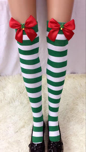 Striped Stockings With Black Bows and Christmas Tree #Stocking SA-BLL9058-3 Leg Wear and Stockings and Pantyhose and Stockings by Sexy Affordable Clothing