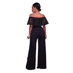 Clarisse Black Embroidery Ruffle Top Strapless Jumpsuit #Black SA-BLL55333-2 Women's Clothes and Jumpsuits & Rompers by Sexy Affordable Clothing