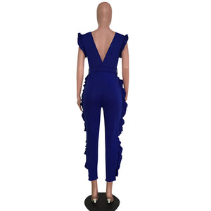 Open Back Ruffled Sleeveless Belted Jumpsuit #Sleeveless #Ruffled SA-BLL55569-2 Women's Clothes and Jumpsuits & Rompers by Sexy Affordable Clothing