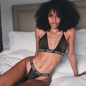 Perspective Letter Sexy Underwear Set #Lace #Black #Letter SA-BLL32624 Sexy Lingerie and Bra and Bikini Sets by Sexy Affordable Clothing