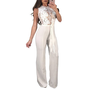 Sleeveless Lace Panel Belted Bordeaux Jumpsuit #Lace #Sleeveless #Belt SA-BLL55363-1 Women's Clothes and Jumpsuits & Rompers by Sexy Affordable Clothing