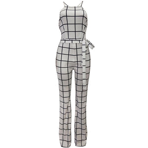 Sexy Checks Halter Plaid Jumpsuit With Open Back #Jumpsuit #White #Halter #Plaid SA-BLL55446-1 Women's Clothes and Jumpsuits & Rompers by Sexy Affordable Clothing