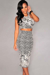 Sexy Black White Print Two Pieces Dress Set  SA-BLL27733 Sexy Clubwear and Skirt Sets by Sexy Affordable Clothing