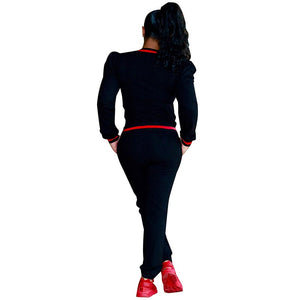 Leisure Round Neck Zipper Design Cotton Two-piece Pants Set #Black #Two Piece Set SA-BLL2096-2 Sexy Clubwear and Pant Sets by Sexy Affordable Clothing