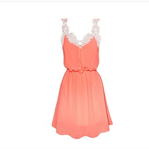 Lace Chiffon Sleeveless Short Mini Dress #Mini Dress #Orange SA-BLL282424-3 Fashion Dresses and Mini Dresses by Sexy Affordable Clothing