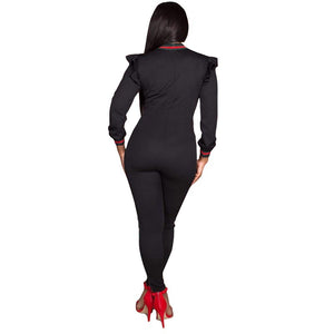 Long Sleeve Bodycon Ruffle Jumpsuit #Black #Ruffle SA-BLL55163-1 Women's Clothes and Jumpsuits & Rompers by Sexy Affordable Clothing