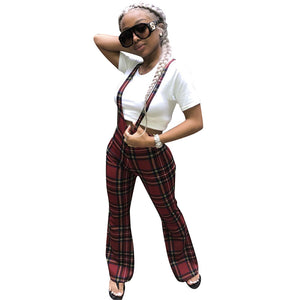 Plaid Printed Sling Jumpsuit With Wide Leg #Sling #Printed SA-BLL55571 Women's Clothes and Jumpsuits & Rompers by Sexy Affordable Clothing