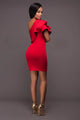 Red Single Ruffle Shoulder Mini Dress  SA-BLL28133-3 Fashion Dresses and Mini Dresses by Sexy Affordable Clothing