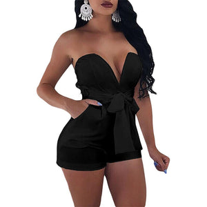 Sexy Strapless Sweetheart Plain Rompers With Belt #V-Neck #Strapless SA-BLL55511-1 Women's Clothes and Jumpsuits & Rompers by Sexy Affordable Clothing