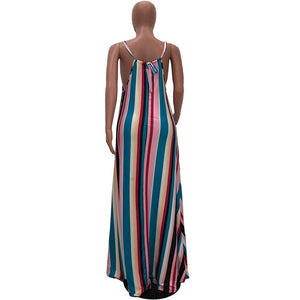 Euramerican Striped Floor Length Dress #Sleeveless #Striped #Spaghetti Strap SA-BLL51447 Fashion Dresses and Maxi Dresses by Sexy Affordable Clothing
