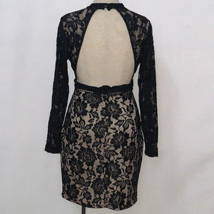 Black Lace Long Sleeve Mini Dress #Backless #Long Shoulder SA-BLL2195 Fashion Dresses and Mini Dresses by Sexy Affordable Clothing