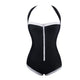 Women's Hanging Neck Halter Triangle Type One Piece Bathing Suit #Black SA-BLL32608 Sexy Swimwear and Bikini Swimwear by Sexy Affordable Clothing