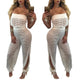 Judy Mesh Strapless Slit Jumpsuit #White # SA-BLL55331-1 Women's Clothes and Jumpsuits & Rompers by Sexy Affordable Clothing