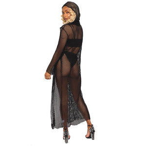 Mesh Hoodie Longline Cardigan Jacket #Black #Hooded SA-BLL678 Women's Clothes and Blouses & Tops by Sexy Affordable Clothing