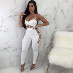 Curiosity Side Bra Top And Lace Up Pant Set #Straps #Lace Up SA-BLL282787-2 Sexy Clubwear and Pant Sets by Sexy Affordable Clothing