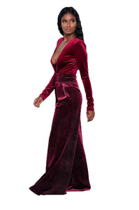 Burgundy Velvet Velia Deep V Jumpsuit #Jumpsuit #Burgundy SA-BLL55385-1 Women's Clothes and Jumpsuits & Rompers by Sexy Affordable Clothing