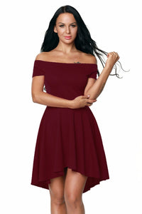 Sexy Elegant Women Party Dress Off Shoulder Burgundy Skater Dress Vestidos de Festa